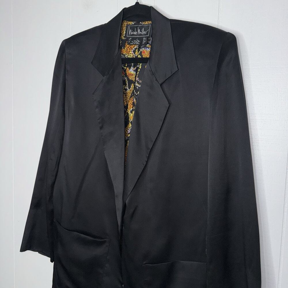 Nicole Miller Vintage 90s 100% Silk Satin Blazer With Rare Leopard Lining Size S - Picture 3 of 6
